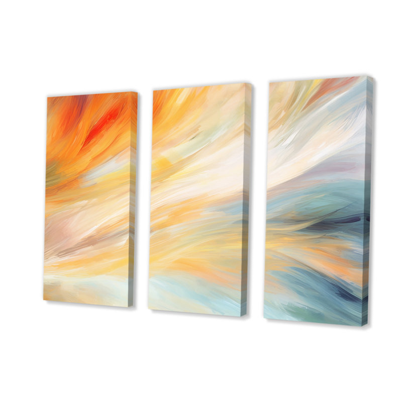 " Vintage Blue And Orange Wave Elegance I " 3 - Pieces, 40" H x 60" W x 1" D