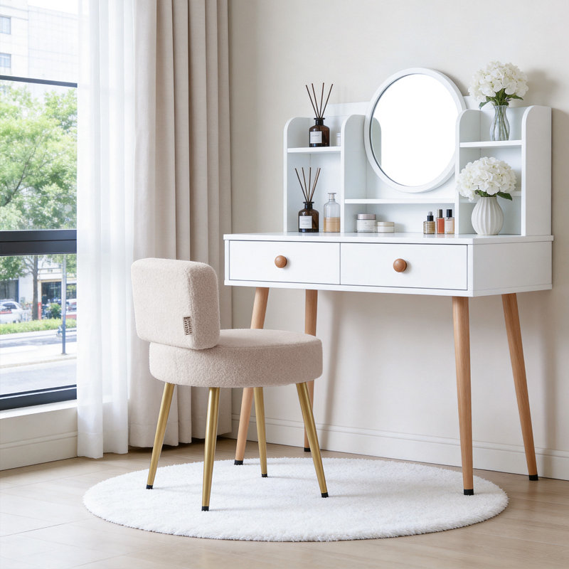 Solid Wood Accent Stool, Oatmeal