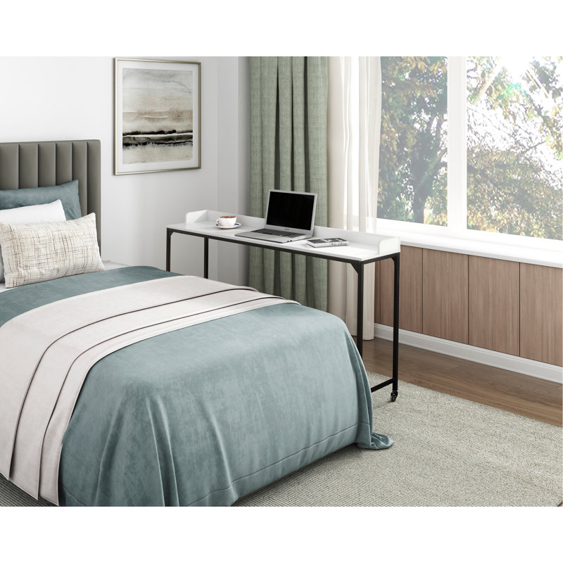 Multipurpose Over The Bed Desk With Adjustable Height, Metal Legs With Casters, Overbed Table 1Pc, Laptop Table For Bed, Breakfast Table