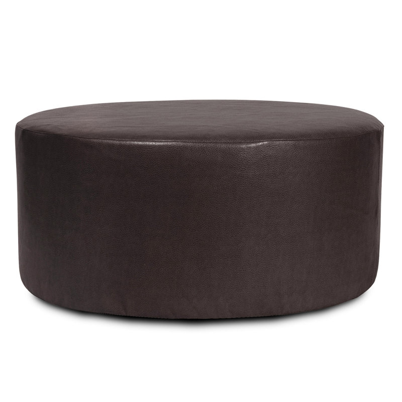 Repose-pieds rond en similicuir de 36 po Florio, Noir, noir, noir, noir