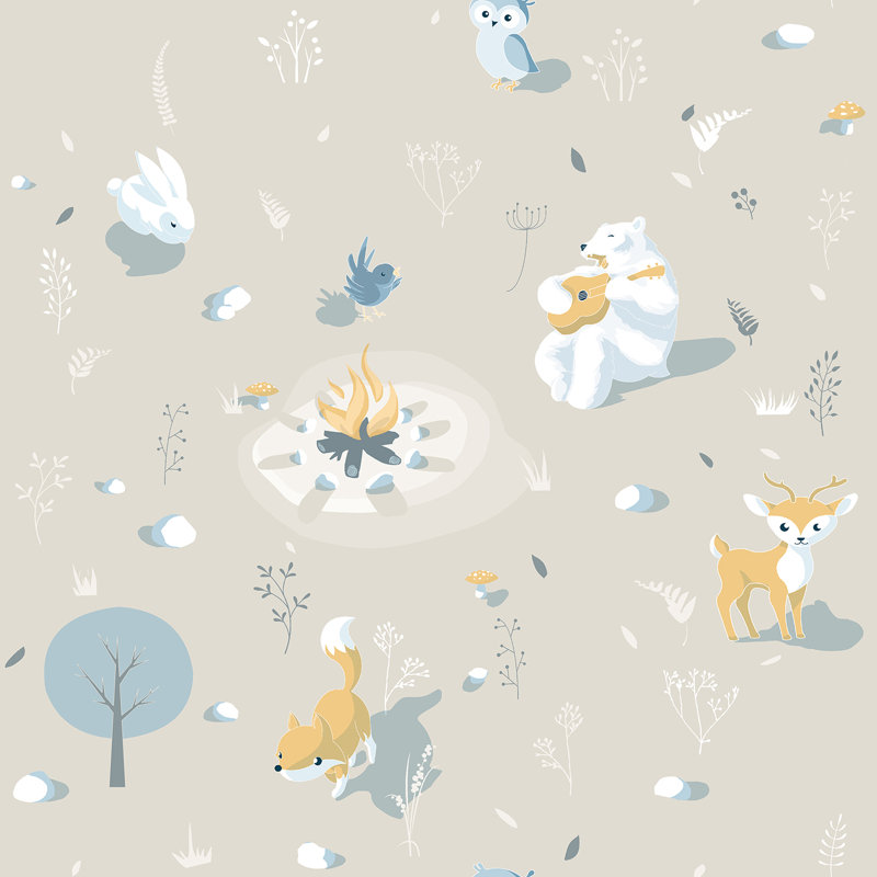 Papier peint neutre Woodland Friends, Beige