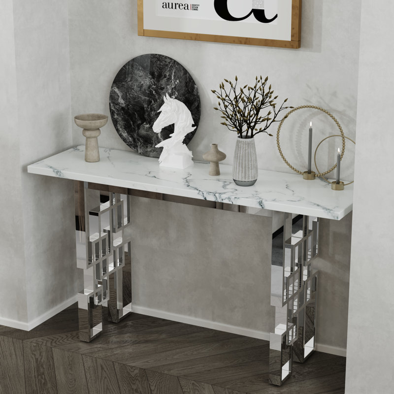 Zareth 55" Console Table, White, Silver