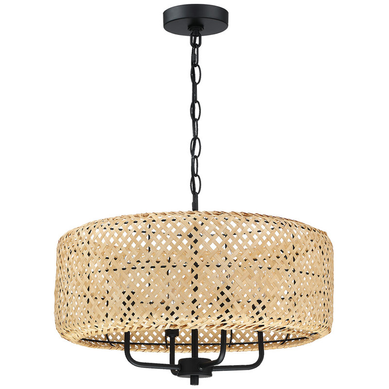 Lustre tambour en bambou style bohémien 4 lumières 19,7 po