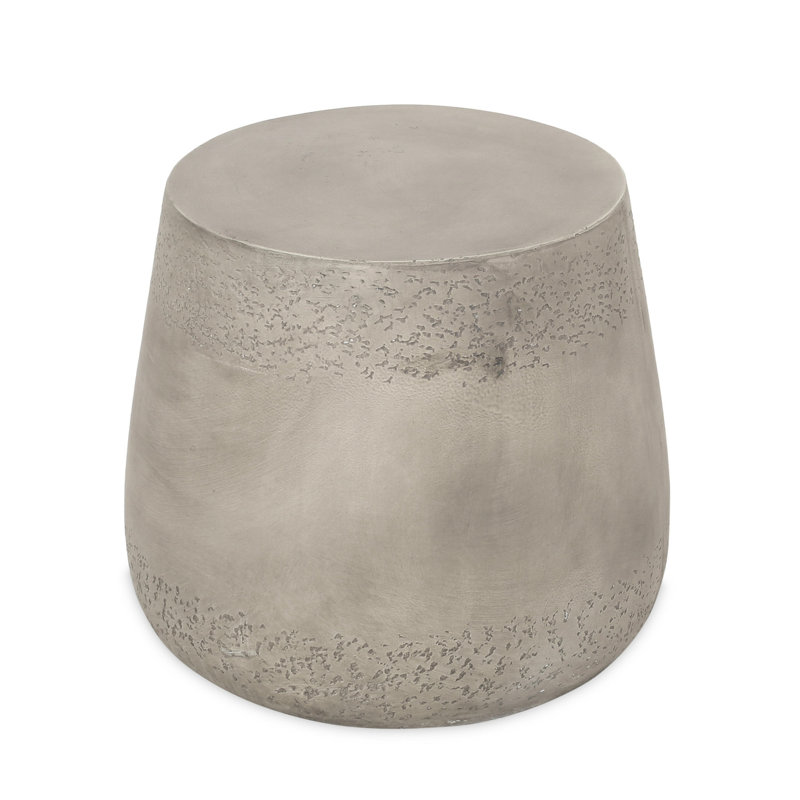 Lightweight Concrete Side Table With Look - Drum Shape, No Assembly, 19x19x15.95, Gray Finish Build, 19x19x15.95