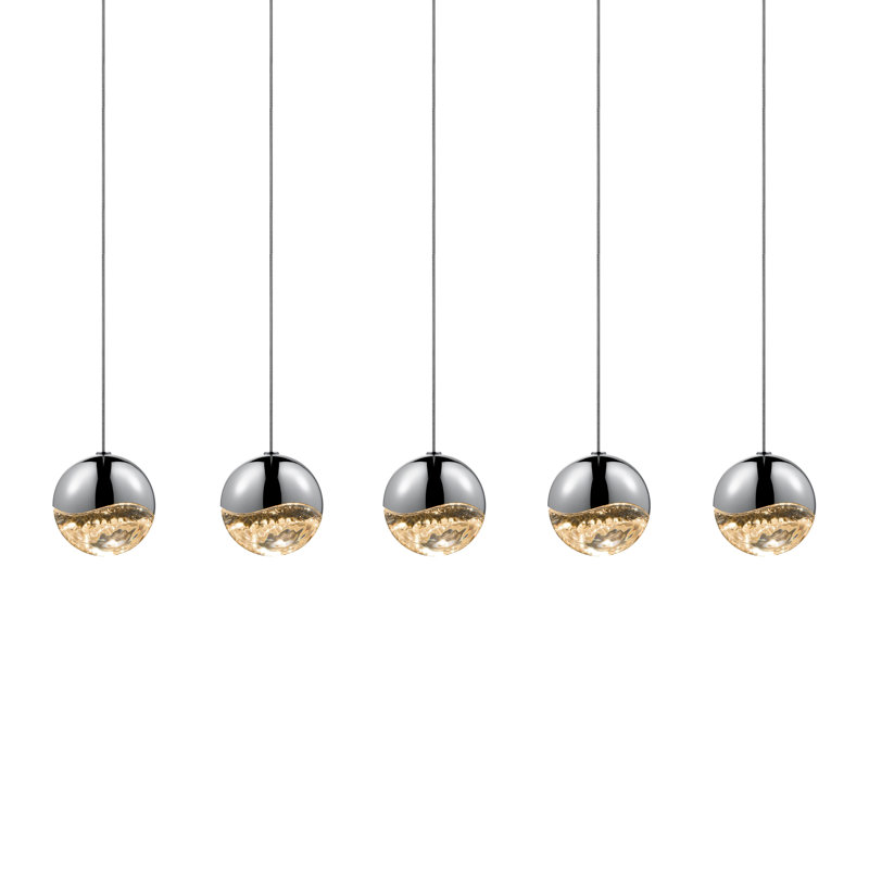 Grapes 5 - Light LED Pendant, Polished Chrome, 3.25" H x 37.25" W x 3.25" D