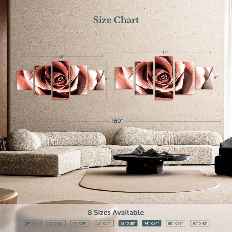 Fleur rose or, H 12 po x l 29 po
