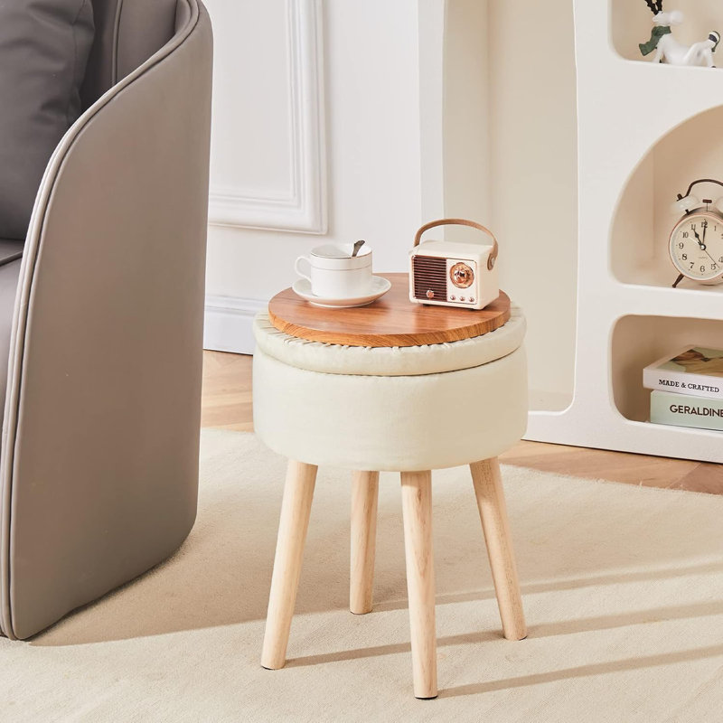 Storage Wood Accent Stool, White