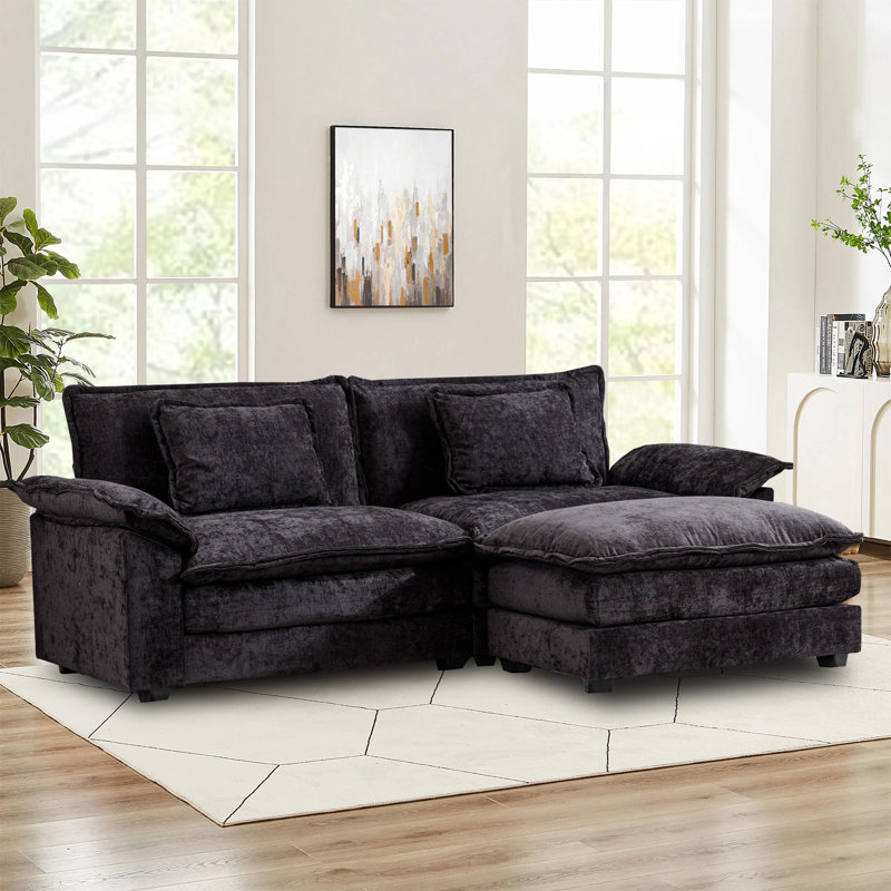 Pavkovic 85.8'' Upholstered Sofa, Black Chenille
