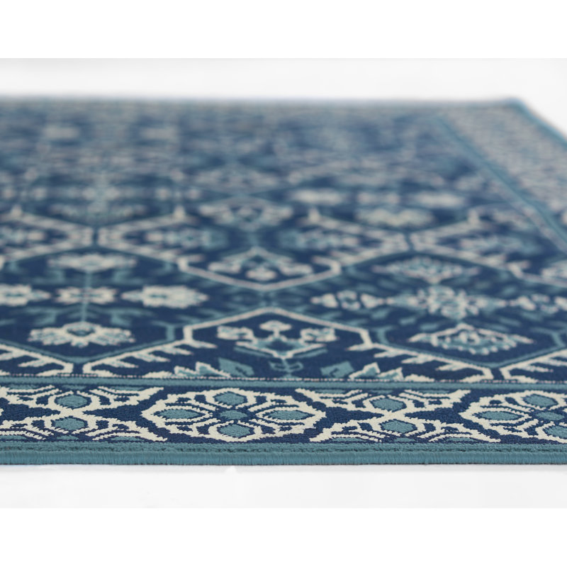 Tapis bleu marine en polypropylène tissé à la machine Jaymeir, Rectangle 8 pi 6 po x 13 pi