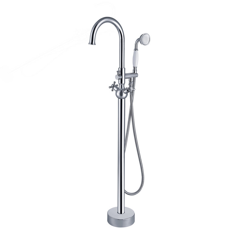 Robinet de baignoire autoportant avec douche à main, Chrome