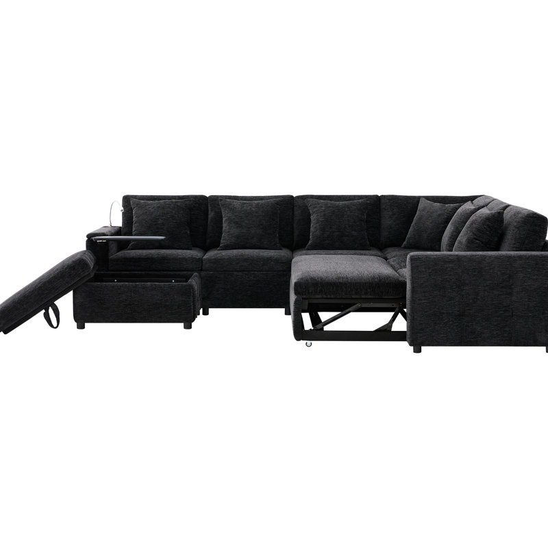 Lit modulaire en chenille 117 * 90 po avec 6 sièges, rangement à mouvement, panneau de table rabattable, lampe de lecture tactile et porte-gobelet modulaire de type C, pivotant et pivotant