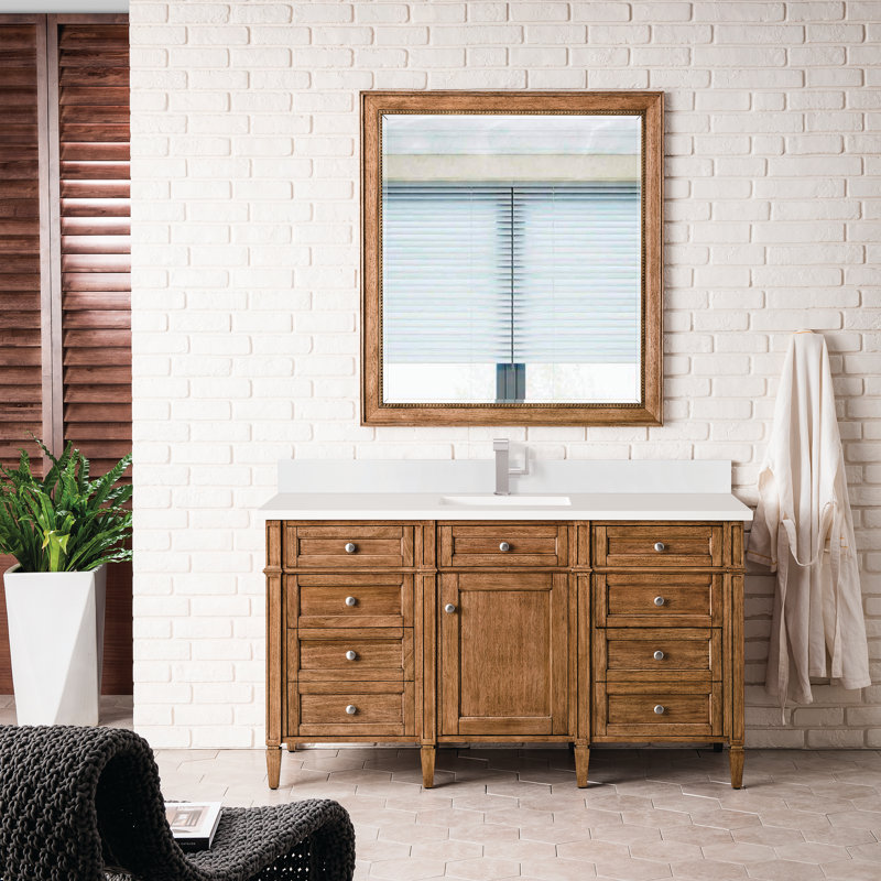 Meuble-lavabo simple 60 po Dussault, Brun selle, Blanc Zeus, 8 po