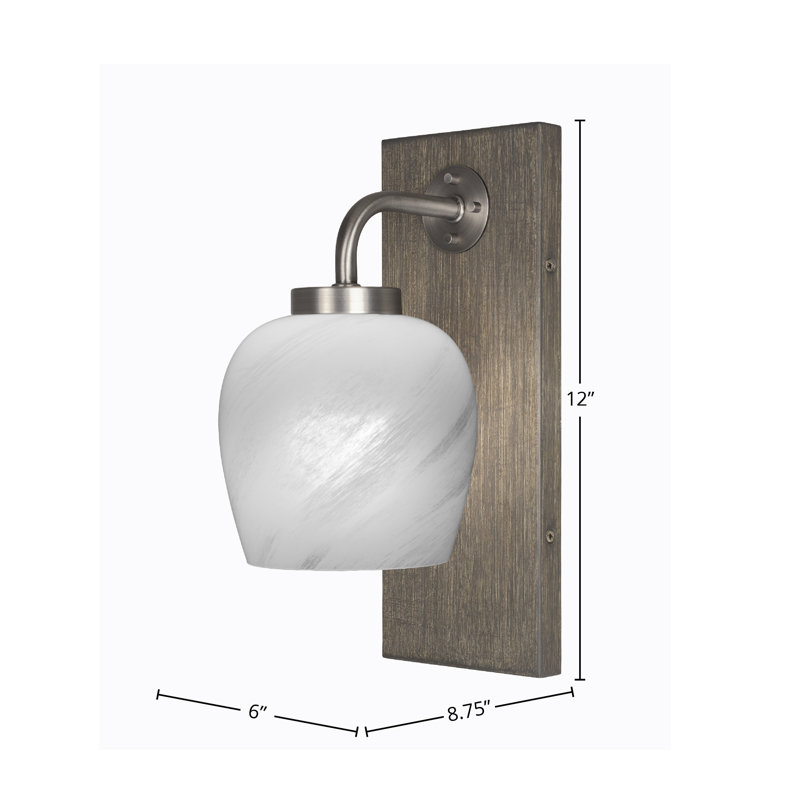 Applique murale Oxbridge montrée en graphite et finition en métal d'aspect bois patiné peint avec verre de marbre blanc de 6 po