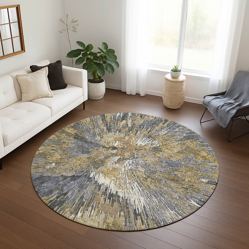 Machine Washable Indoor/Outdoor Pablo ACN2283 Abstract Rug, Round 8'