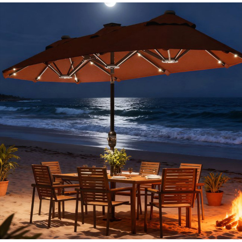Parasol d'extérieur double face avec lumières solaires et base