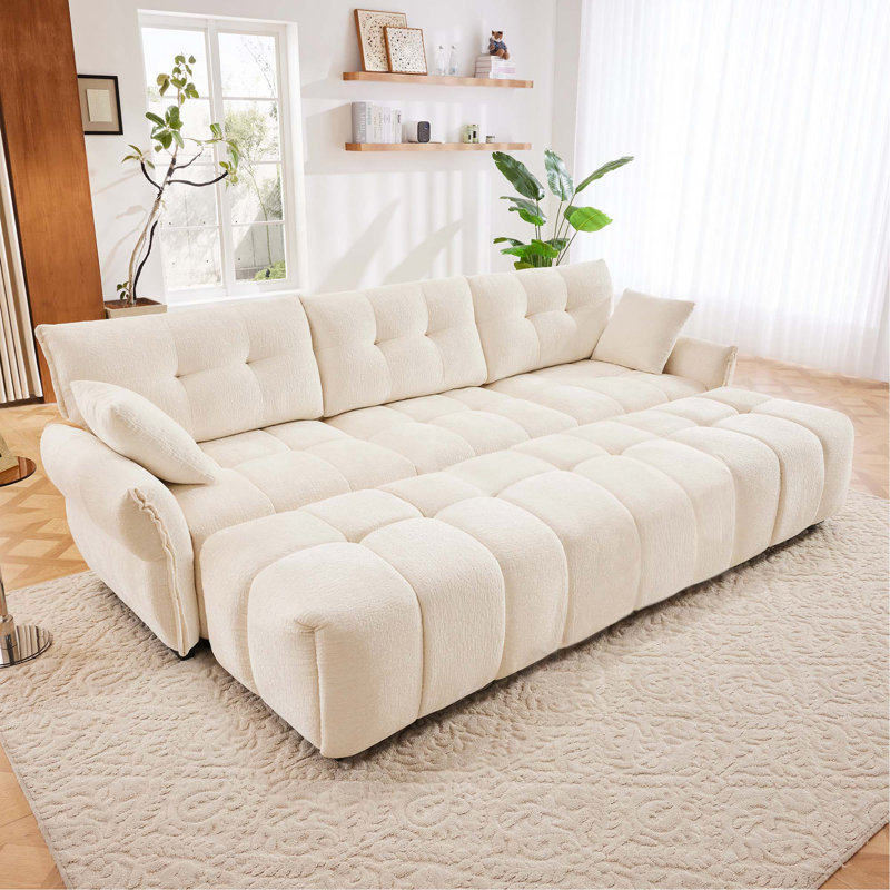 Ensemble de canapé robuste à 3 places avec repose-pieds et coussins, idéal pour divers espaces, Blanc