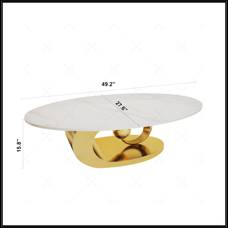 Marble Coffee Table With Sculptural Stainless Steel Base, Gold