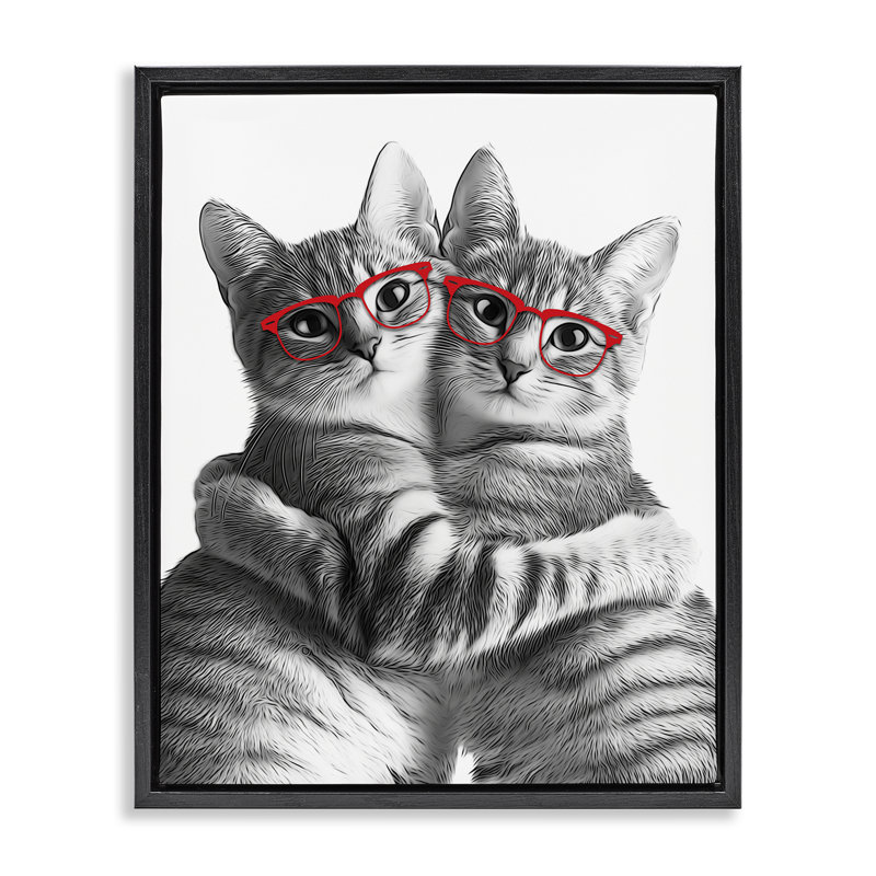 Art mural sur toile flottant, "Chat paire avec lunettes" par Annalisa Latella, Cadre flottant noir de jais, H 31 po x l 25 po