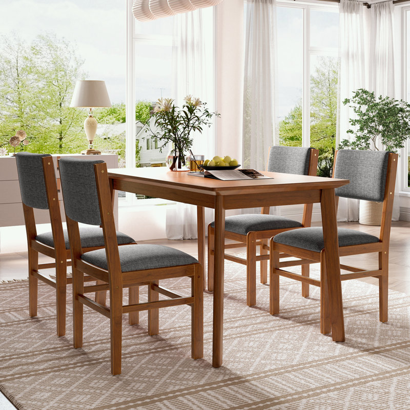 Ensemble de table de salle à manger 5 pièces à structure rectangulaire en bois avec 4 chaises rembourrées