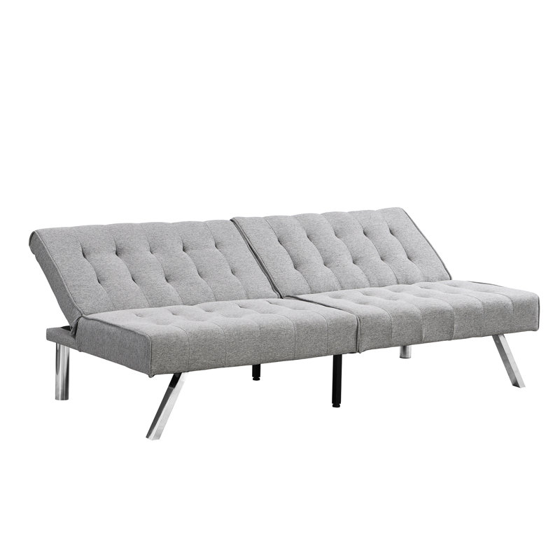 Grey Futon Bed, Wood Frame For Long-Term Use, Stainless Leg Support Multifunctional & Construction, 59.35 Lb Weight, Gray