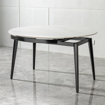 33.5'' To 51.2'' Extendable Sintered Stone Material Round White Dining Table