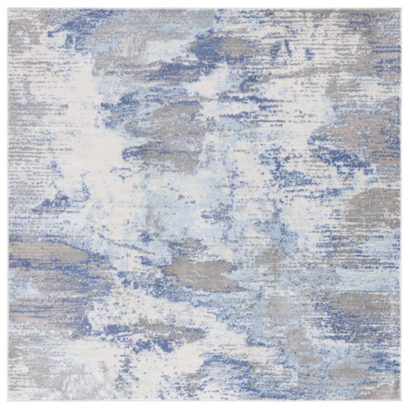 Tapis Strasser 504 bleu clair / gris, Carré 6 pi 7 po