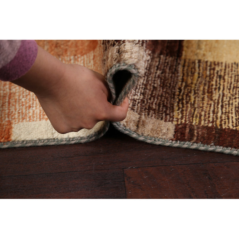 Tapis unique en laine noué à la main ivoire / brun nouvel âge 4 pi 2 po x 5 pi 10 po