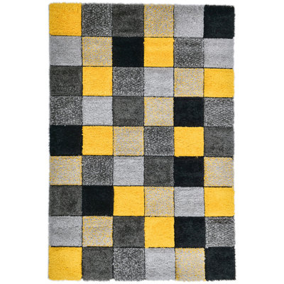 Shaggy Blocks High Pile Rug - Ochre