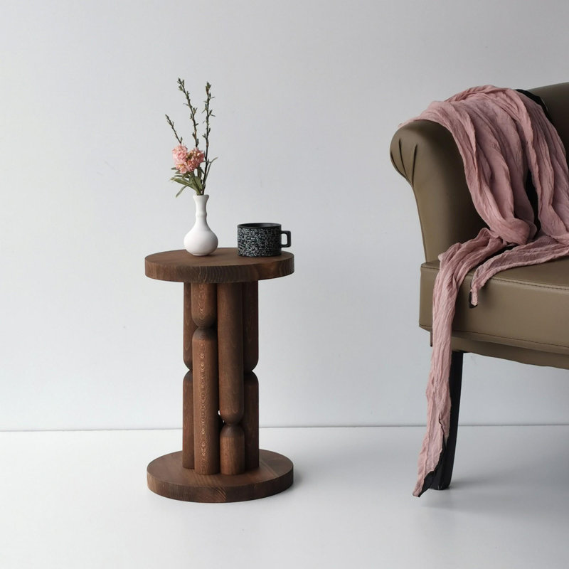Élégante table d'appoint en hêtre et en bois de pin brun massif de 10,6 po x 16,5 po x 10,6 po | Conception moderne, corps de hêtre 100% durable, parfait pour le salon et la chambre à coucher | Solution élégante et fonctionnelle pour économiser de l'espace