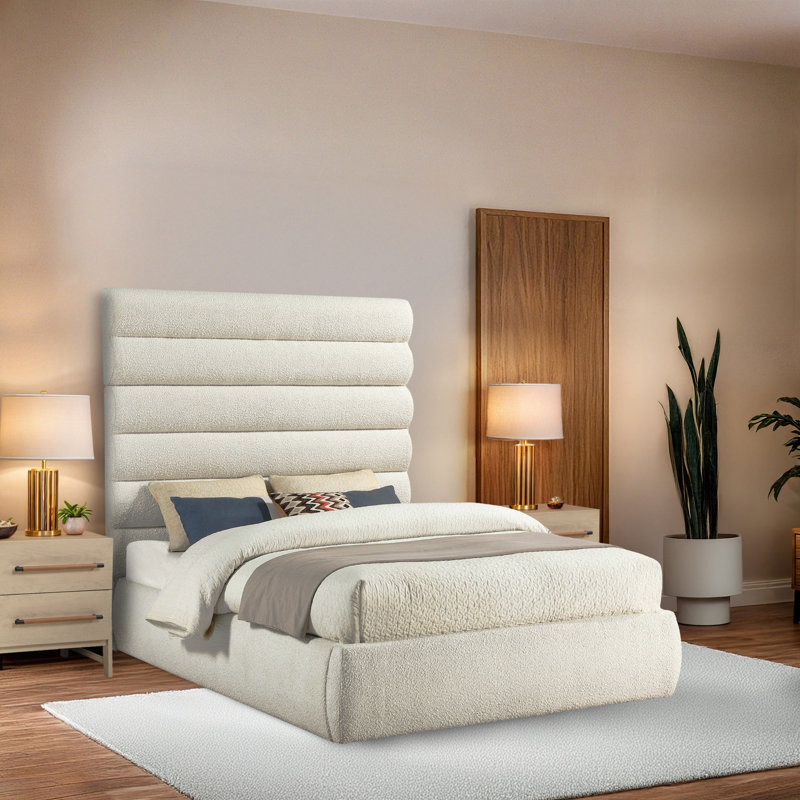 Lit en tissu Adam Boucle, Grand, Tissu bouclé crème