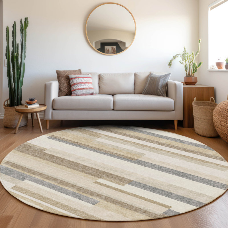 Premium Machine Washable Prisco Ivory Rug, Round 8'