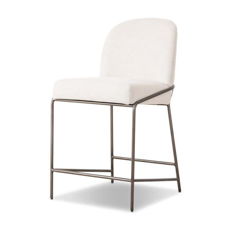 Astrud Upholstered Stool with Metal Frame, Counter Stool (25" Seat Height), Polyester Blend White