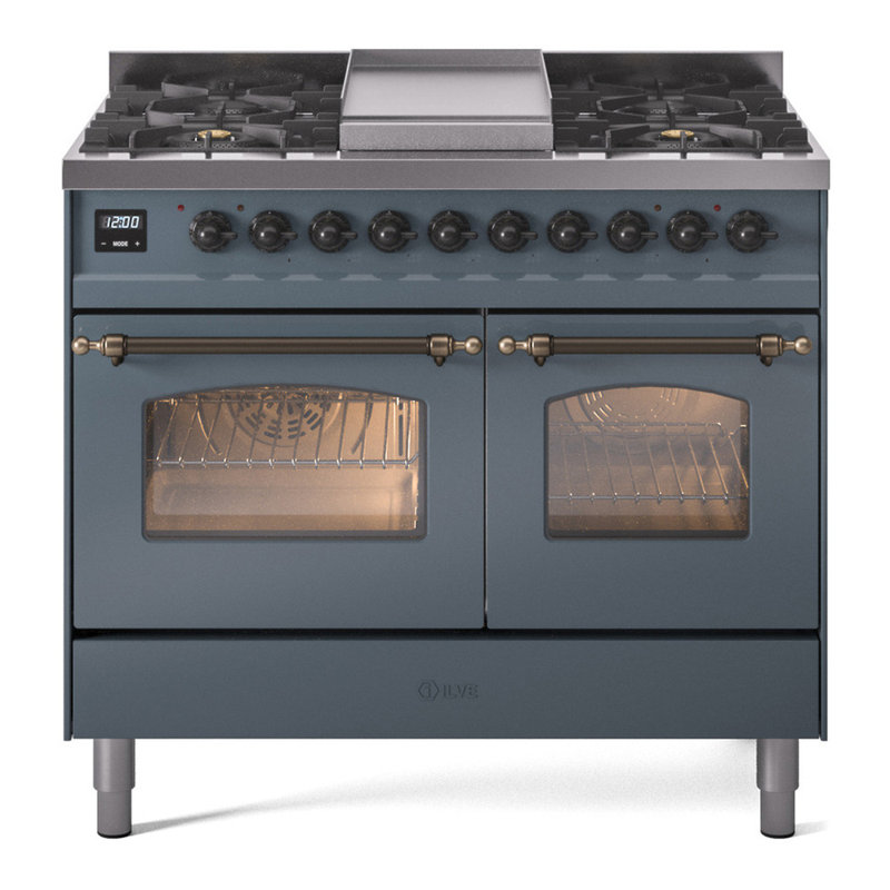 ILVE Nostalgie II 40 in Dual Fuel Range, Natural Gas, Blue Gray/Bronze