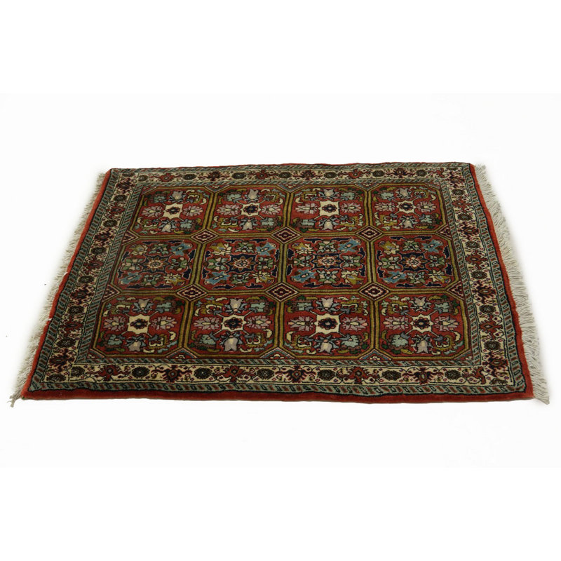 Tapis rouge / jaune en laine noué à la main Forage