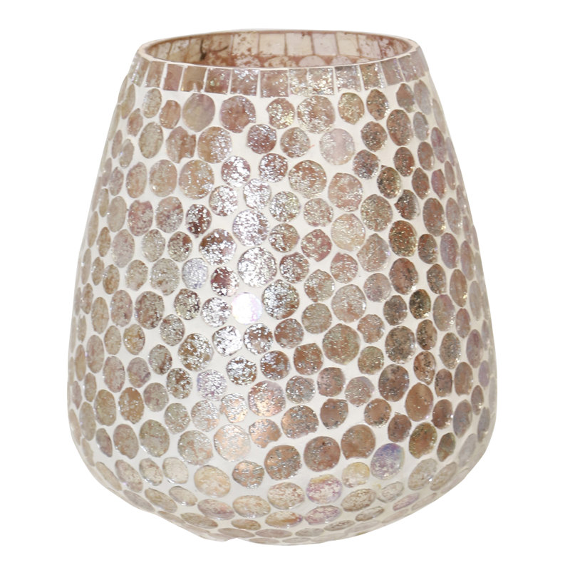 Vase en verre - mosaïque, Doré, H 7 po x l 6,25 po x P 6,25 po