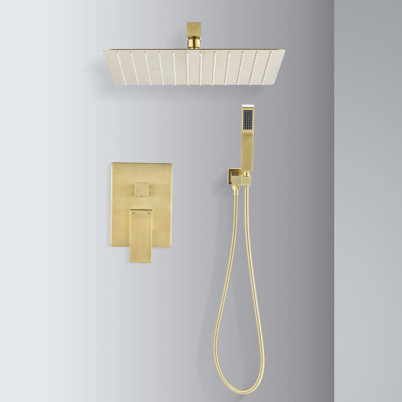 12" Rain Shower Head - Gold Brass Wall Mounted, Self-Cleaning Nozzle For A Ravishing Bathroom, American Standard Pipe Brass, Ensures Steady Water Supply,