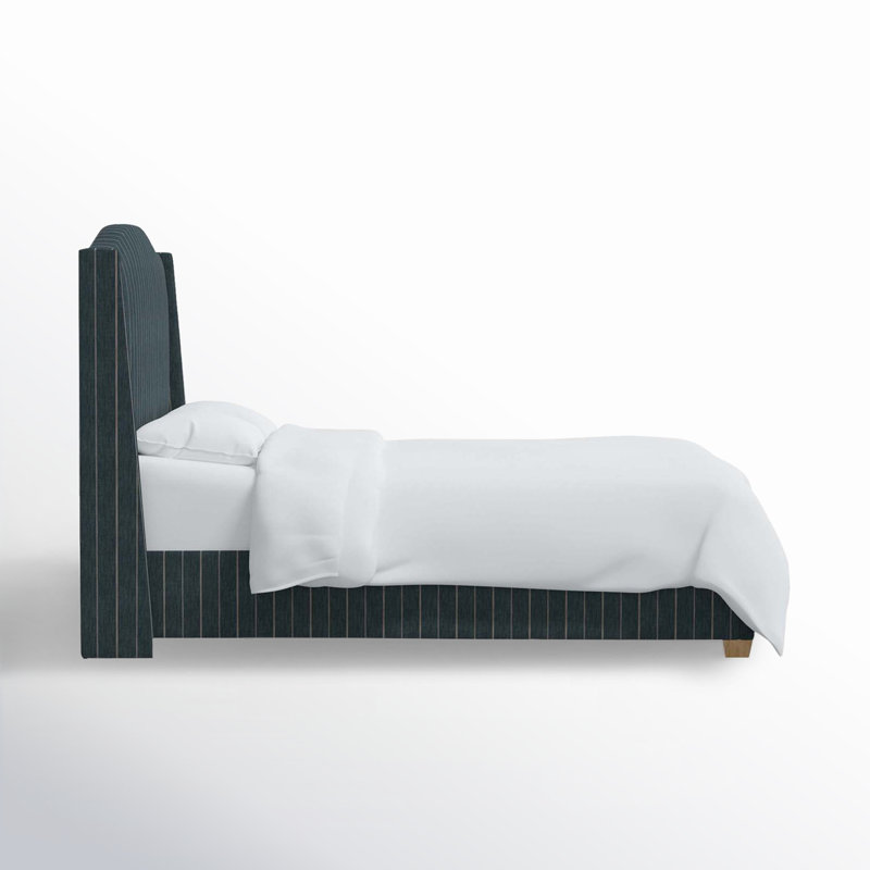 Hagerman Upholstered Wingback Bed, Twin, Fritz Indigo Stripe
