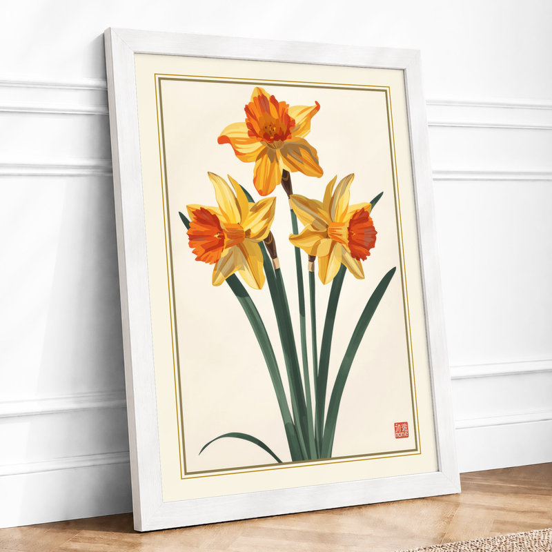 Daffodil Study Botanical - Framed Print, A3 - 42.0 x 29.7 cm, White