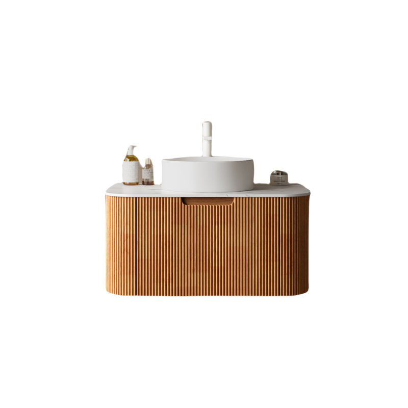 Base de meuble-lavabo avec rangement spacieux, conception en bois naturel pour les intérieurs modernes
