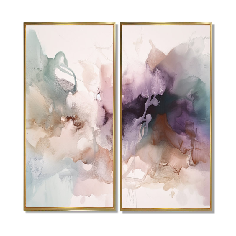 Marbre délicat brun abstrait III - art mural moderne sur toile 2 pièces, 32'' H x 32'' W, Impression encadrée flottante, Gold