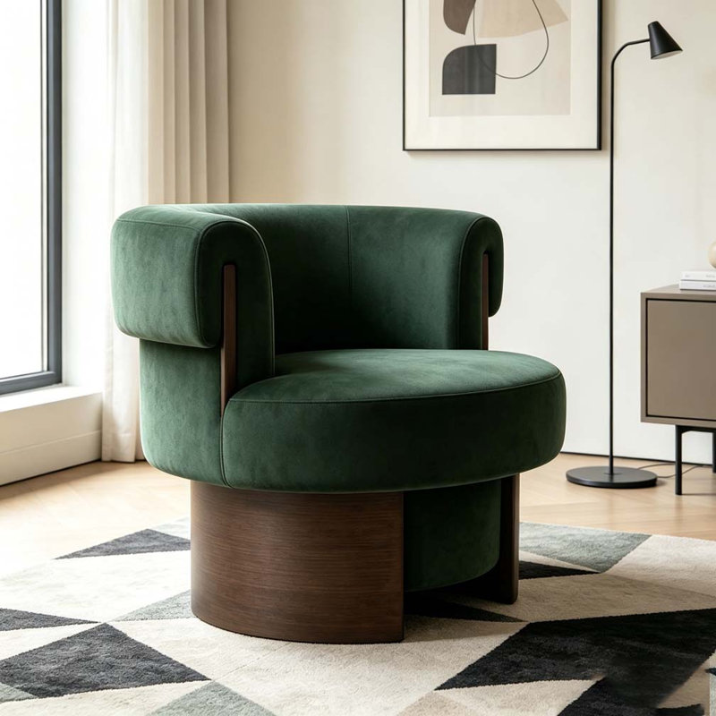 Fauteuil demi-tonneau rotatif moderne courbé et sculptural, 1