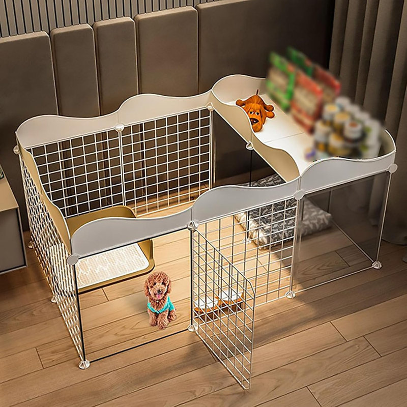 Parc pliable pour animaux de compagnie avec tablette de rangement - aire de jeu intérieure portable et organisateur