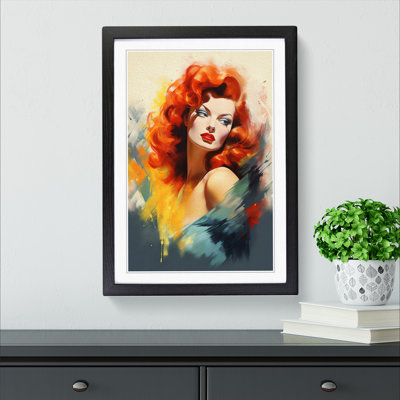 Red Headed Woman Modern - Single Picture Frame Print on Wood