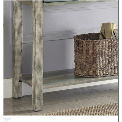 Console à 3 tiroirs gris antique et sarcelle avec rangement spacieux, parfaite pour la décoration et l'organisation d'inspiration rétro.