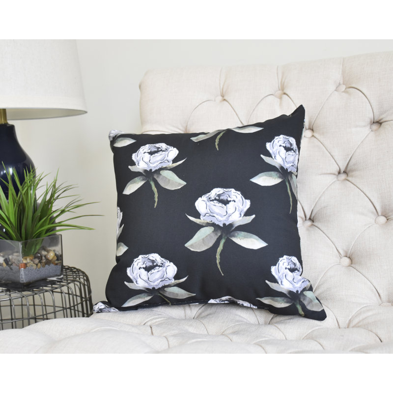 Housse et insert de coussin carré Fickle Florals, Noir, 26 po x 26 po