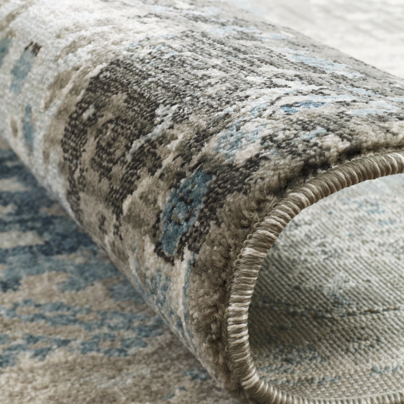 Tedford Abstract Area Rug in Ivory/Blue, Runner 2'6" x 10'