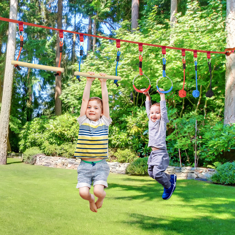 Ninja Slackline, 30 pièces, 10 m de corde avec des obstacles pour les enfants de 3 à 6 ans