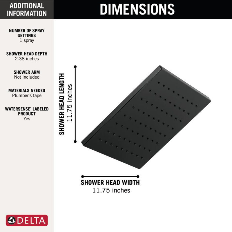 Delta 12-inch Single-Spray Raincan Shower Head, Matte Black