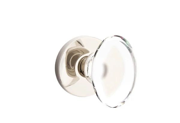 Ensemble de mortaise intérieure Emtek Passage avec rosette à disque et poignée en verre Hampton (droite), Nickel poli