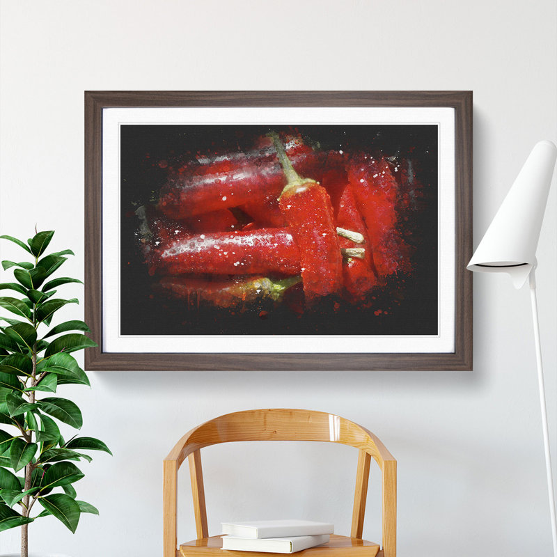Red Chilli Peppers - Picture Frame Painting, 65cm H x 90cm W x 2cm D, Walnut Framed